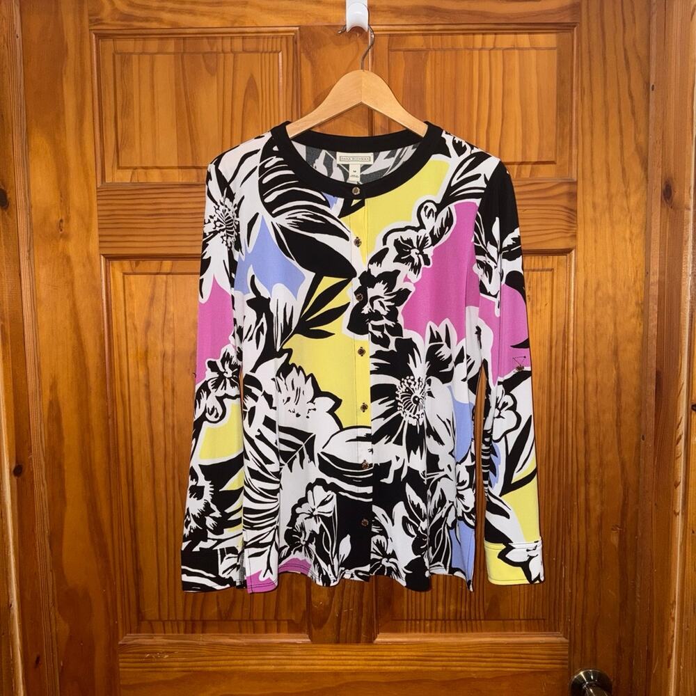 Women's Dana Buchman Floral Print Button Up Cardigan Long Sleeve Size M